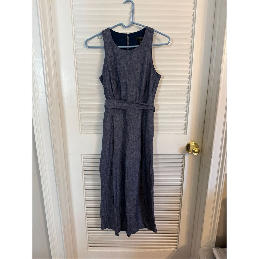 Banana Republic Women's Linen Blend Belted Sleeveless Wide Leg Jumpsuit Blue 00P